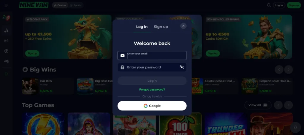 NineWin Login Page
